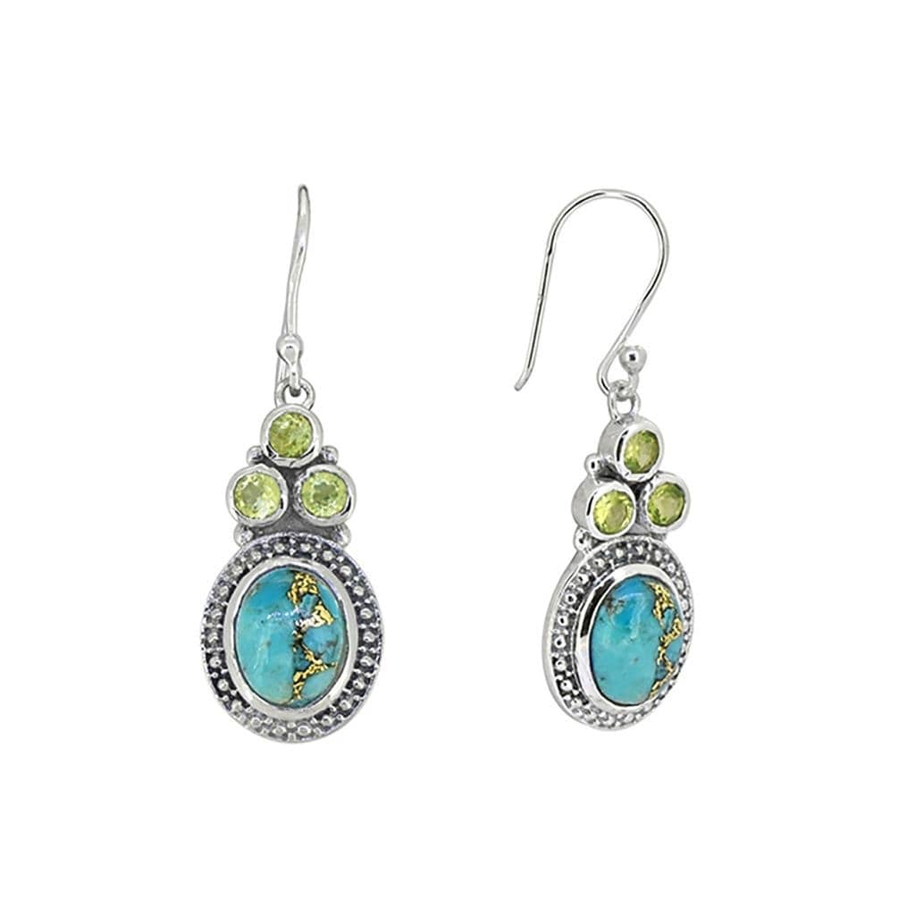 Premium Sterling Silver Turquoise & Peridot Dangle Earrings - Elegant Gemstone Jewelry
