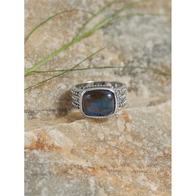 Premium Sterling Silver Labradorite Ring - Iridescent Blue Gemstone