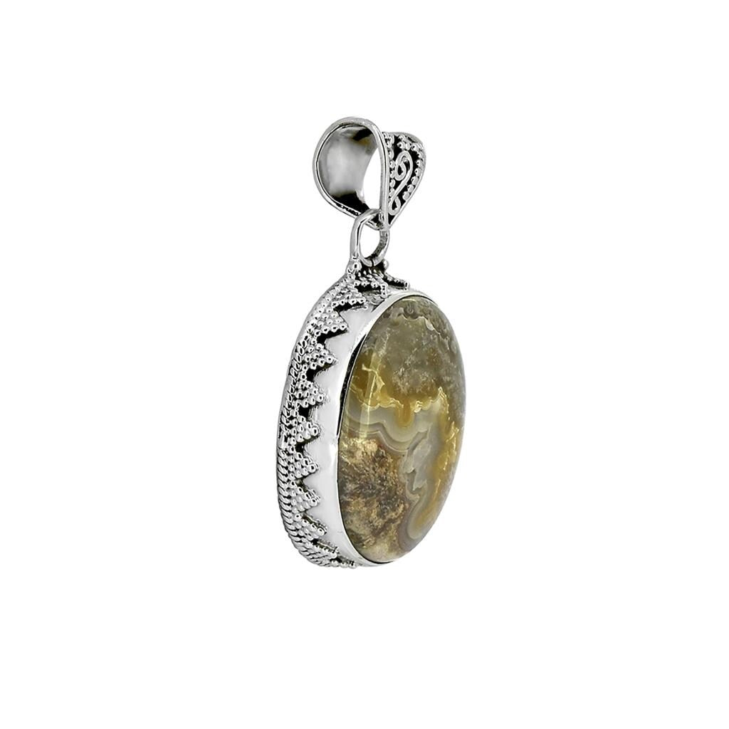 Premium Sterling Silver Crazy Lace Agate Pendant - Elegant Gemstone Jewelry