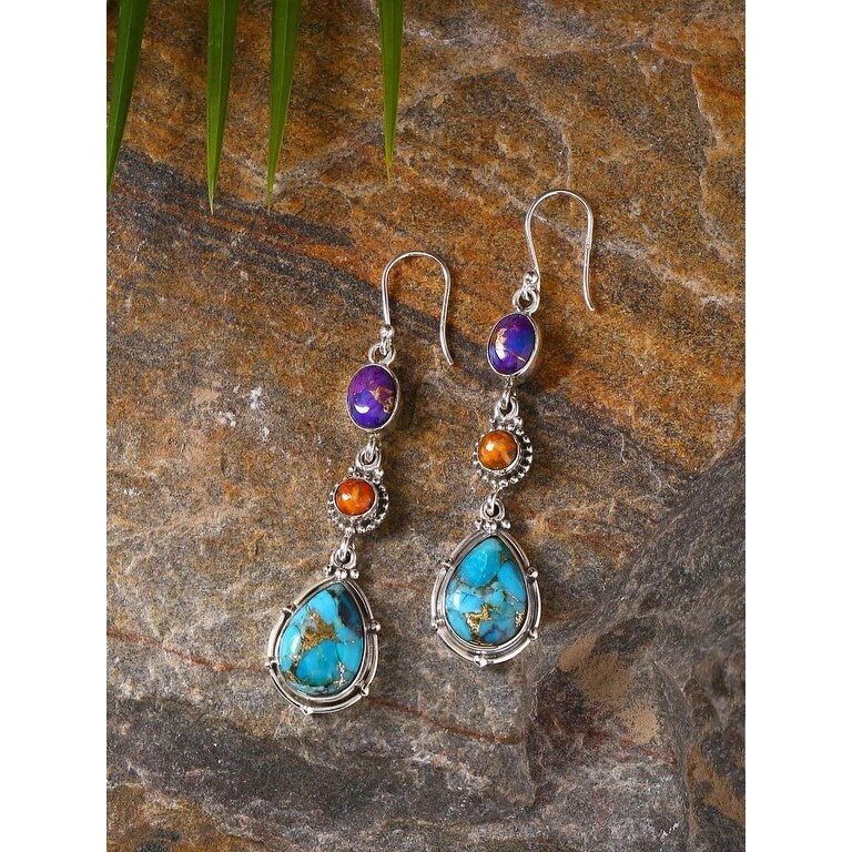 Premium Sterling Silver Turquoise Gemstone Earrings - Elegant Blue Copper Design