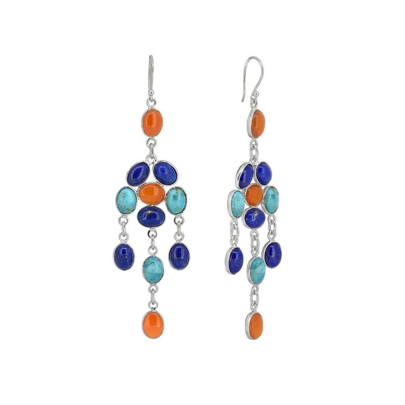 Premium YS Gems Sterling Silver Multi Turquoise Gemstone Earrings - Bohemian Elegance