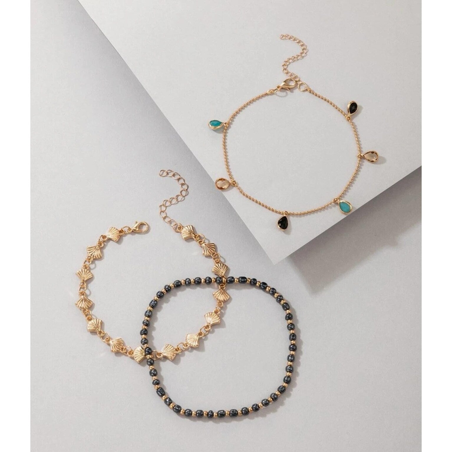 Premium Beach Chic Teardrop Anklet Trio