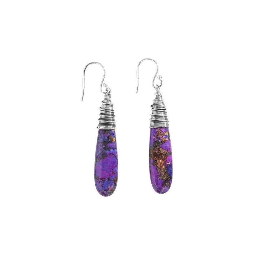 Premium Sterling Silver Purple Copper Turquoise Dangle Earrings - Southwest Style