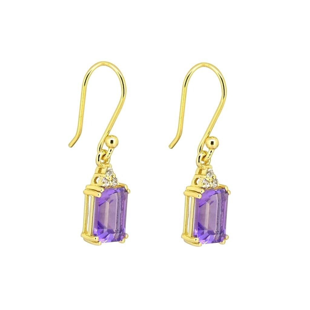 Premium YS Gems Gold Plated Amethyst Dangle Earrings - Elegant Purple Gemstone Jewelry