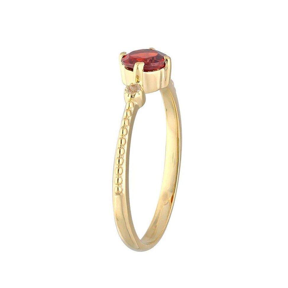 Premium YS Gems Garnet & White Topaz Gold-Plated Sterling Silver Band Ring