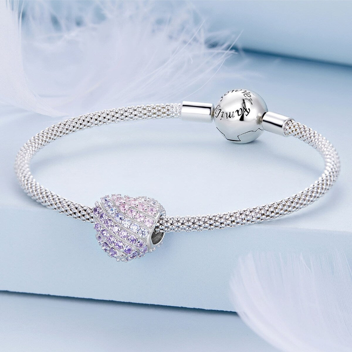 Premium Pink Ombré Heart Charm - Sterling Silver & Cubic Zirconia