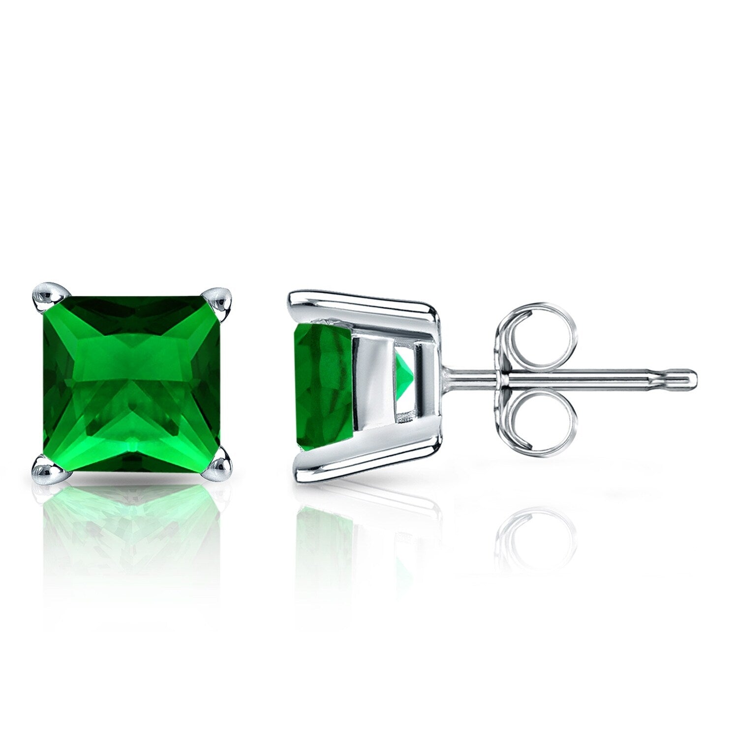 Premium Sterling Silver Lab-Grown Emerald Stud Earrings | 1.00ct Princess Cut | Timeless Elegance