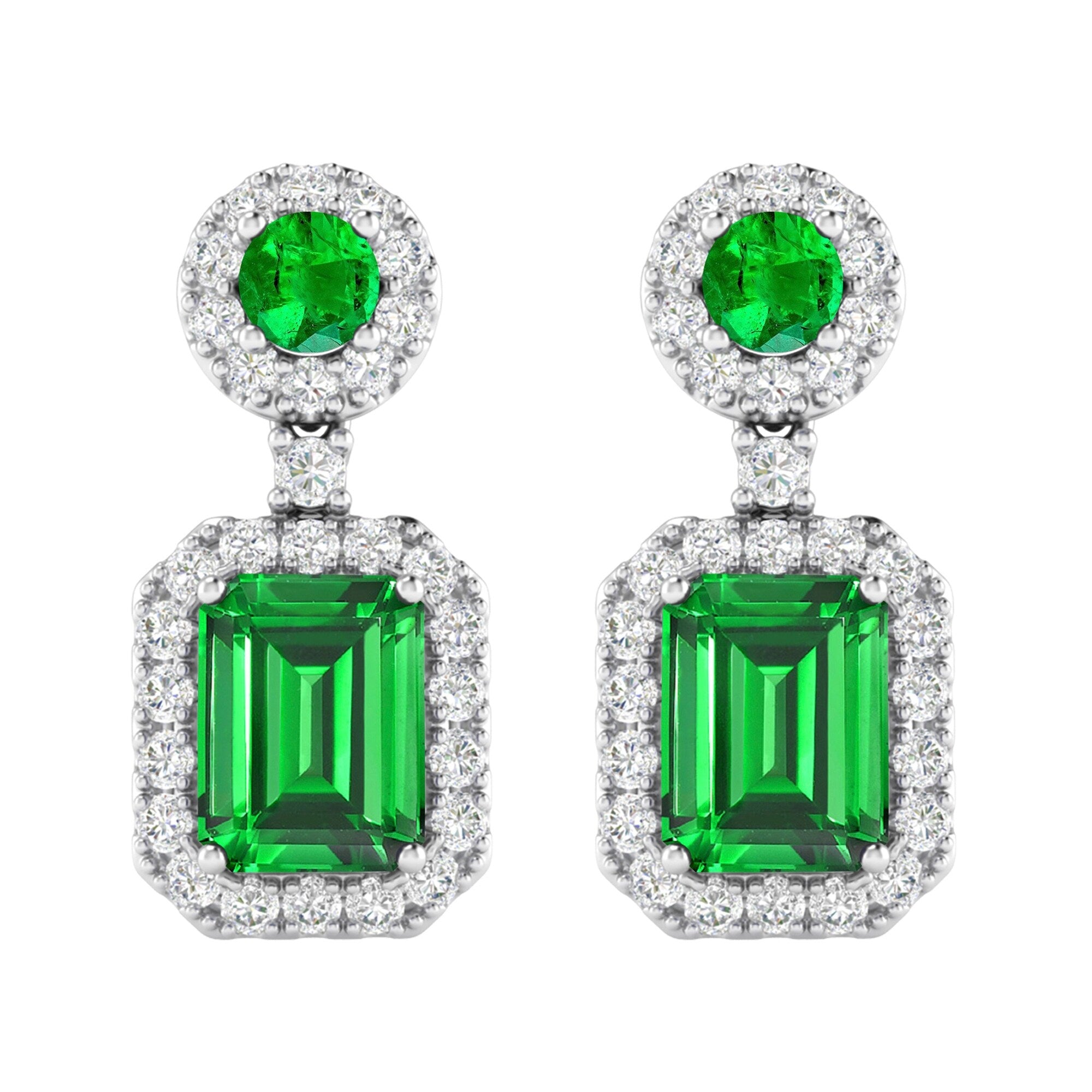Premium Sterling Silver Emerald & White Topaz Dangle Earrings