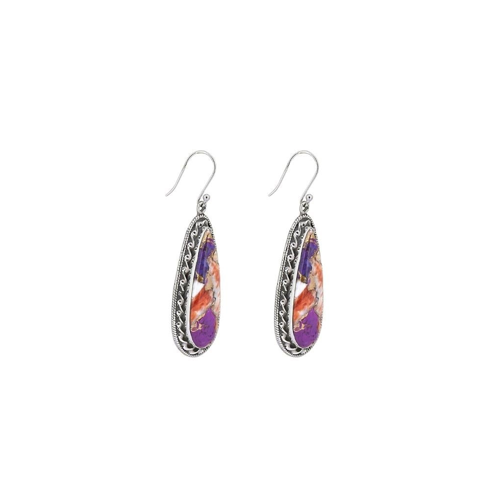 Premium Sterling Silver Purple Oyster Copper Turquoise Earrings - Elegant Teardrop Design