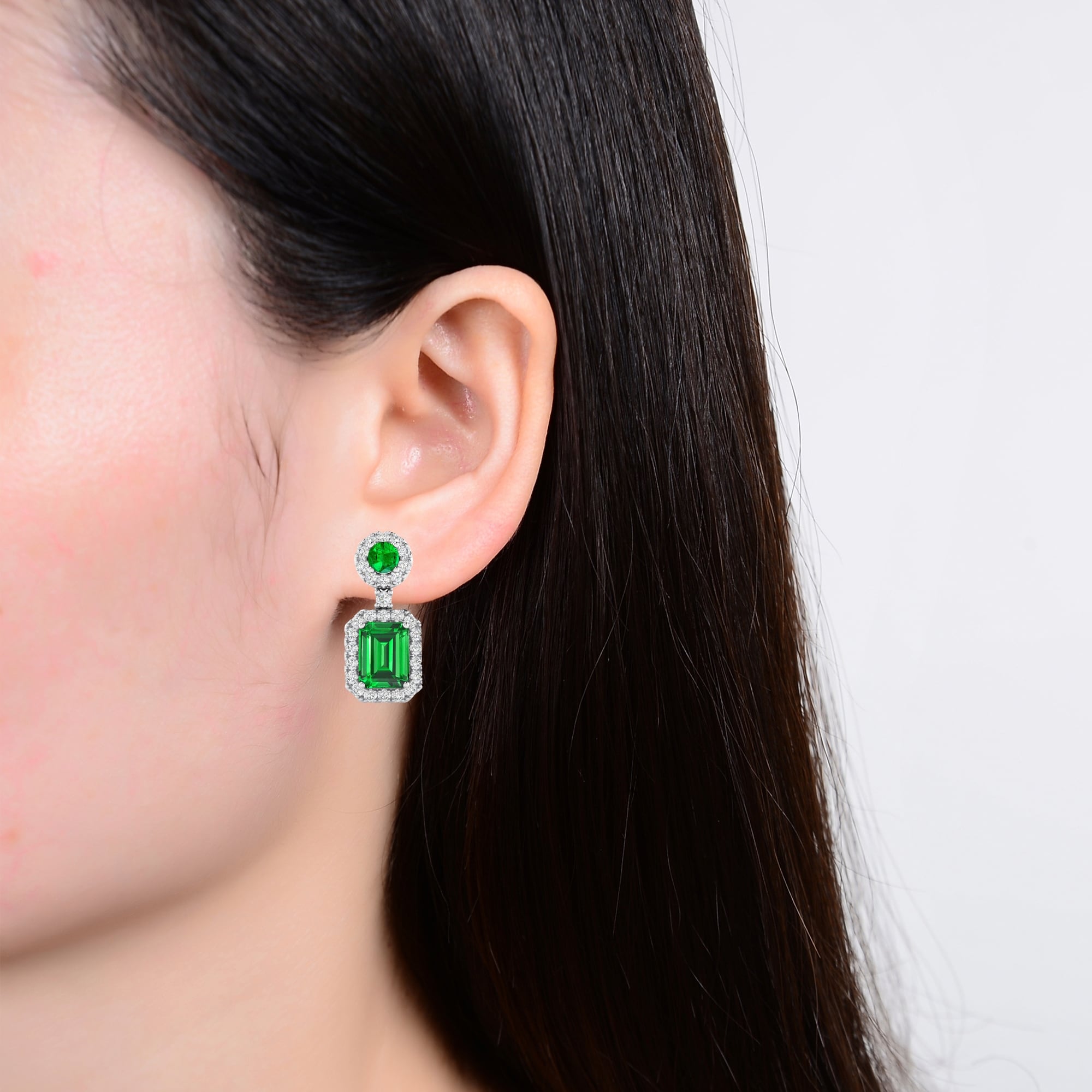 Premium Sterling Silver Emerald & White Topaz Dangle Earrings