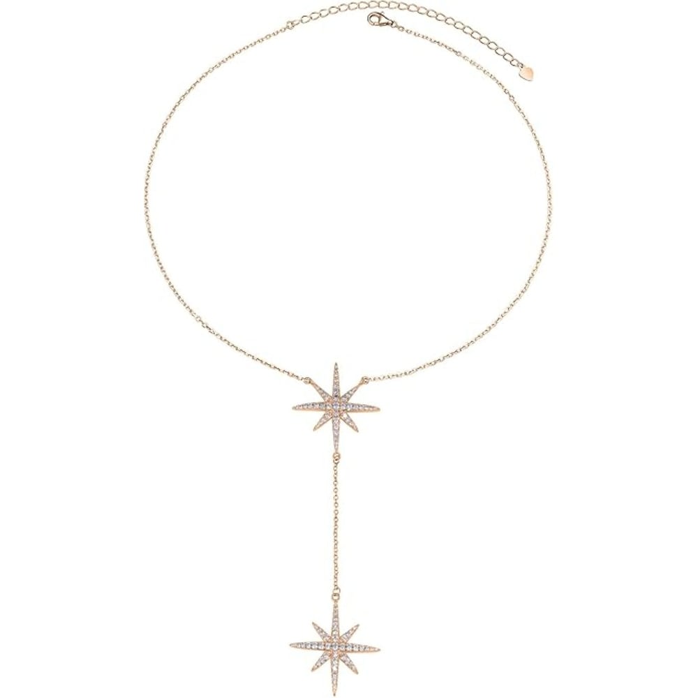 Premium Rose Gold CZ Starburst Pendant Necklace - Adjustable 18-20 Inches