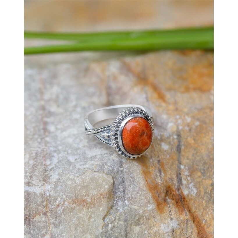 Premium Sterling Silver Orange Mohave Turquoise Ring - Timeless Elegance