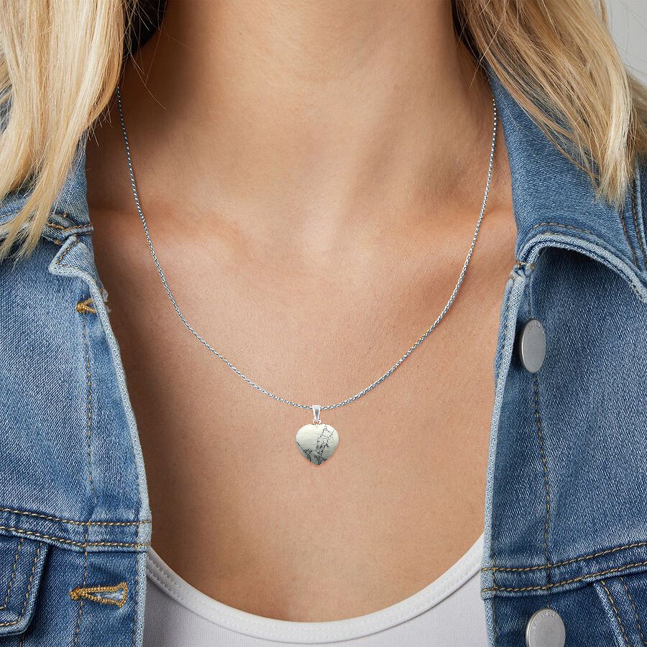 Premium V3 Jewelry Sterling Silver Howlite Heart Pendant – Ultimate Gift for Women