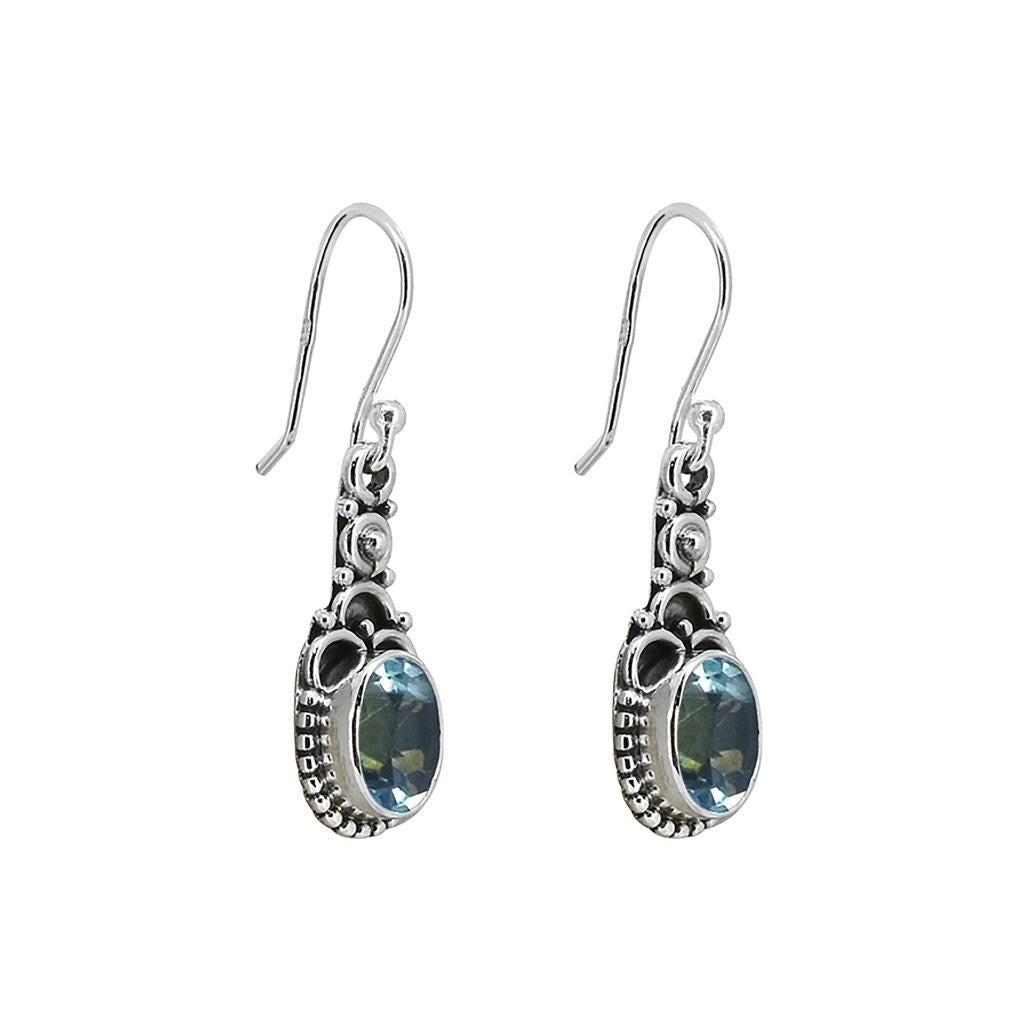 Premium Sterling Silver Blue Topaz Dangle Earrings - Elegant Vintage Design