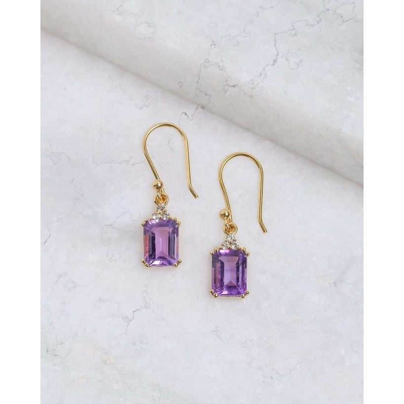Premium YS Gems Gold Plated Amethyst Dangle Earrings - Elegant Purple Gemstone Jewelry