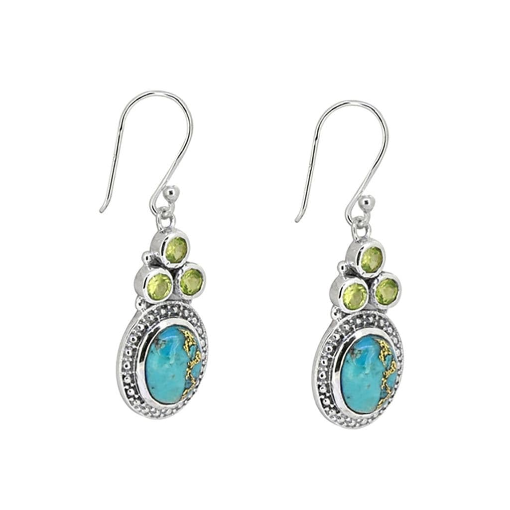 Premium Sterling Silver Turquoise & Peridot Dangle Earrings - Elegant Gemstone Jewelry
