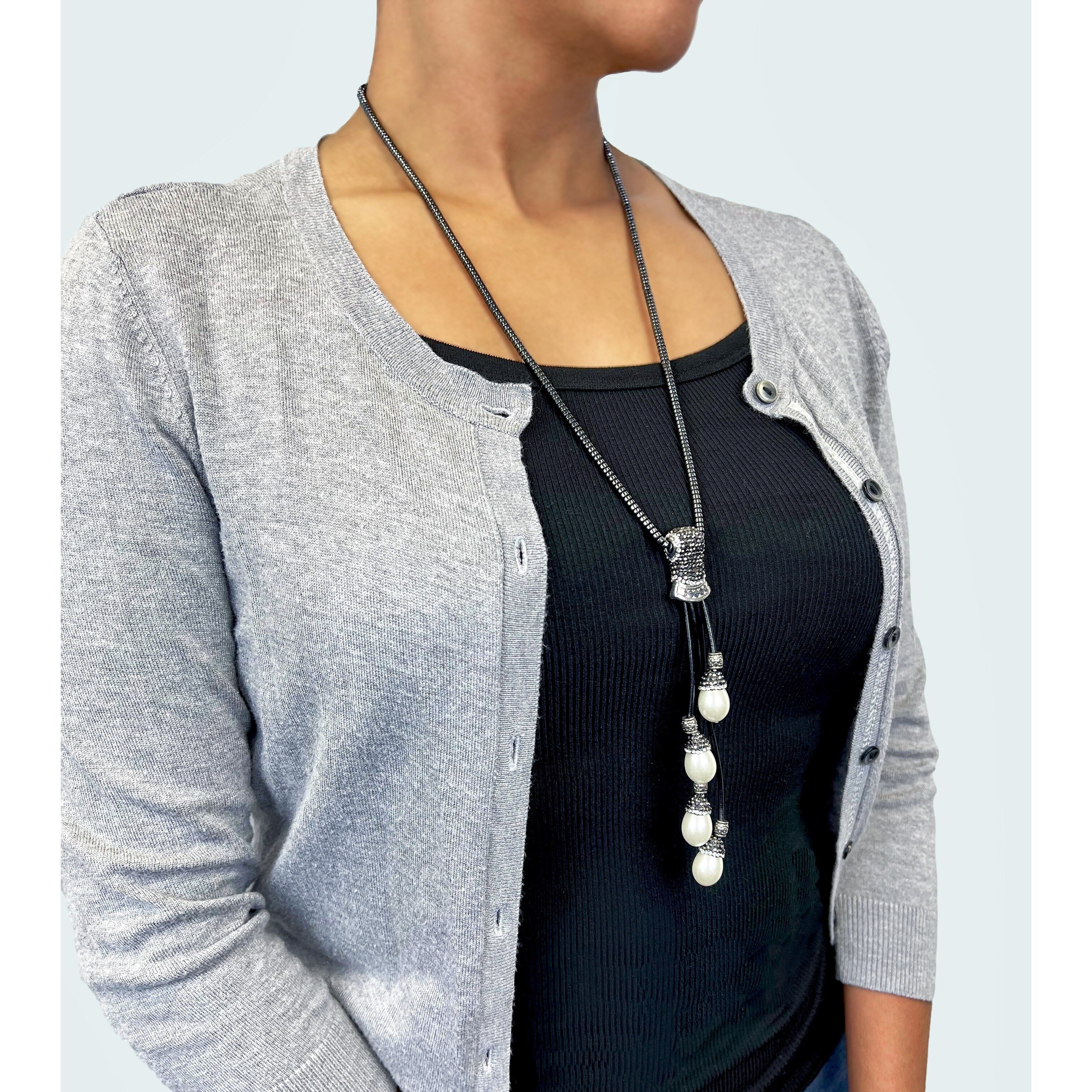 Ultimate Glamour: Hematite & Pearl Jewelry Set - Necklace & Earrings