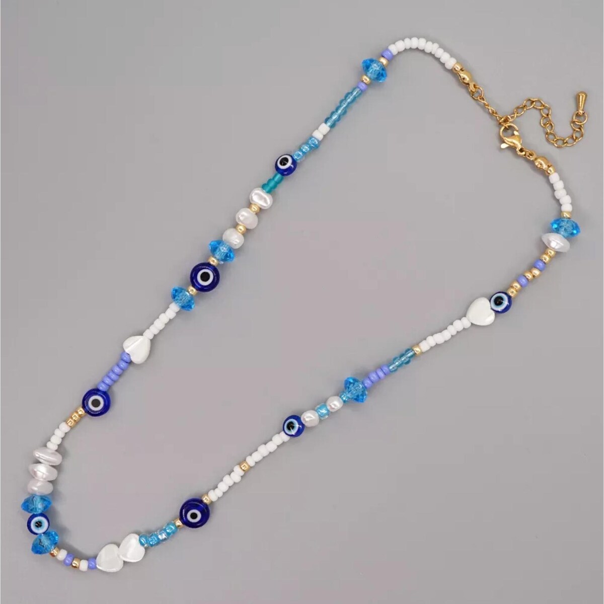 Premium Blue & White Evil Eye Seed Bead Necklace – Ultimate Style & Protection