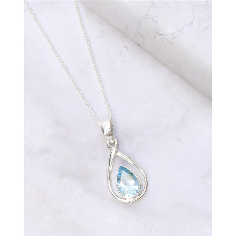Premium YS Gems Sterling Silver Blue Topaz Pendant - Elegant Teardrop Design