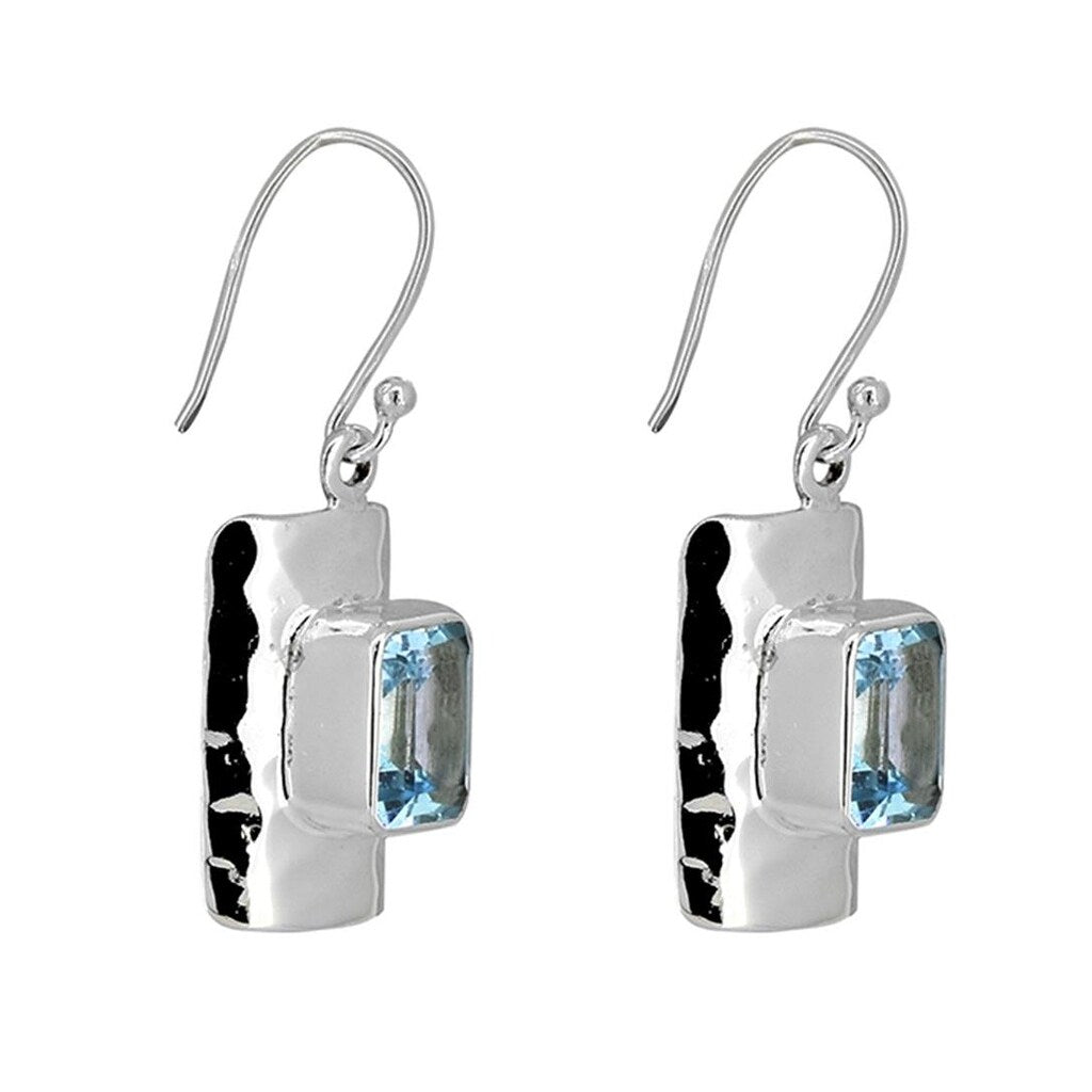 Premium YS Gems Sterling Silver Sky Blue Topaz Dangle Earrings - Minimalist Elegance