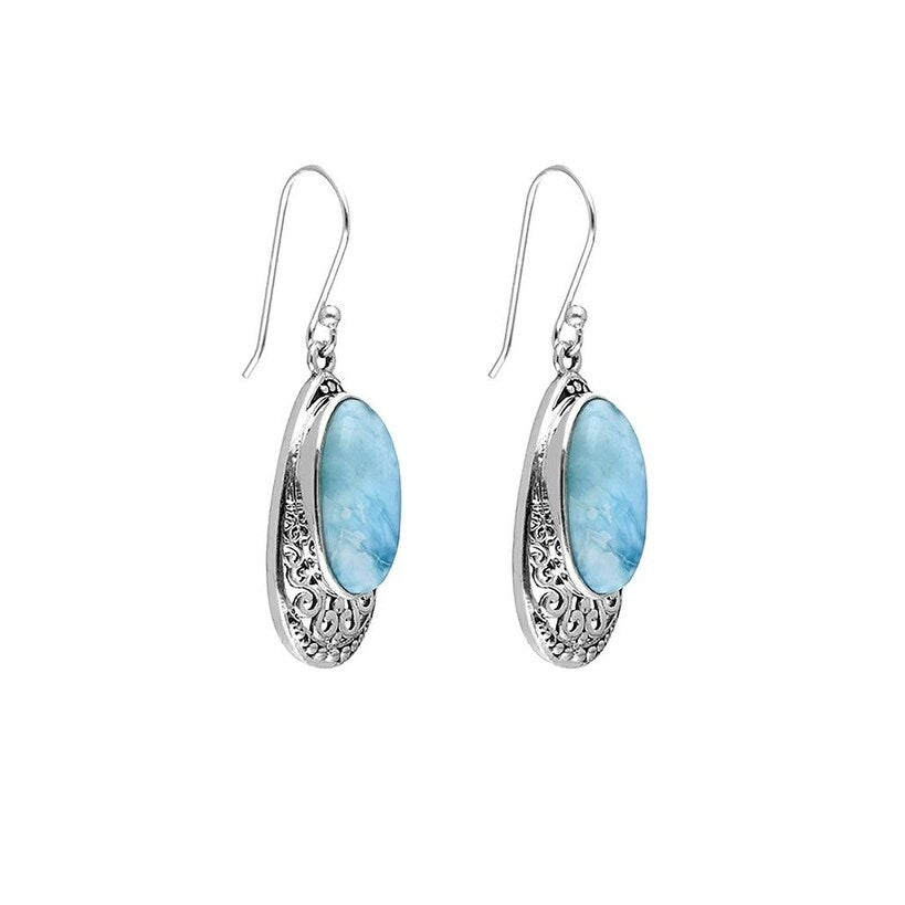 Premium YS Gems Sterling Silver Larimar Dangle Earrings - Caribbean Elegance