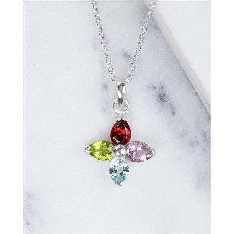 YS Gems Premium Sterling Silver Multi-Gemstone Cross Pendant - Elegant & Protective