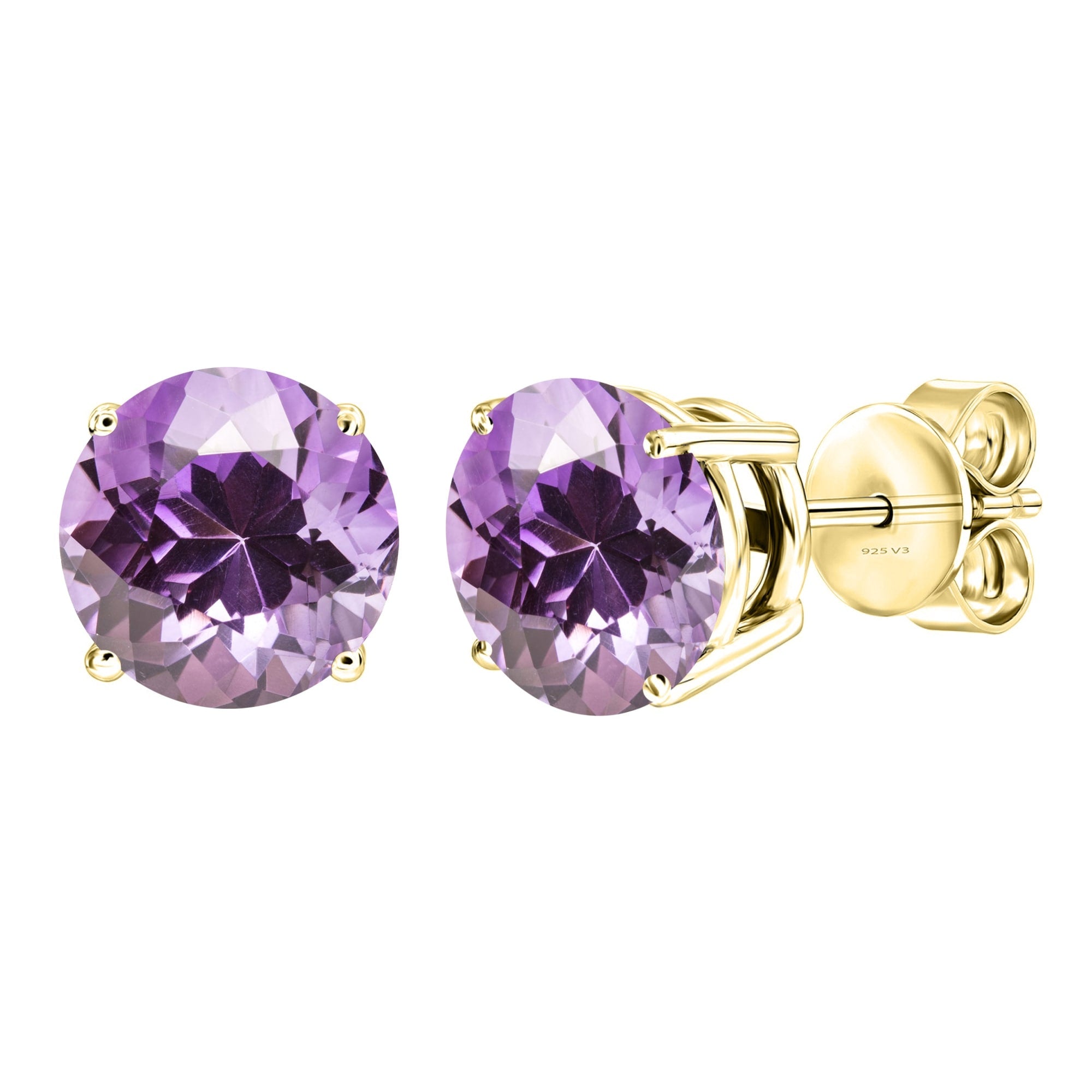 Premium Gold Over Sterling Silver Amethyst Cross Pendant & Stud Earrings Set