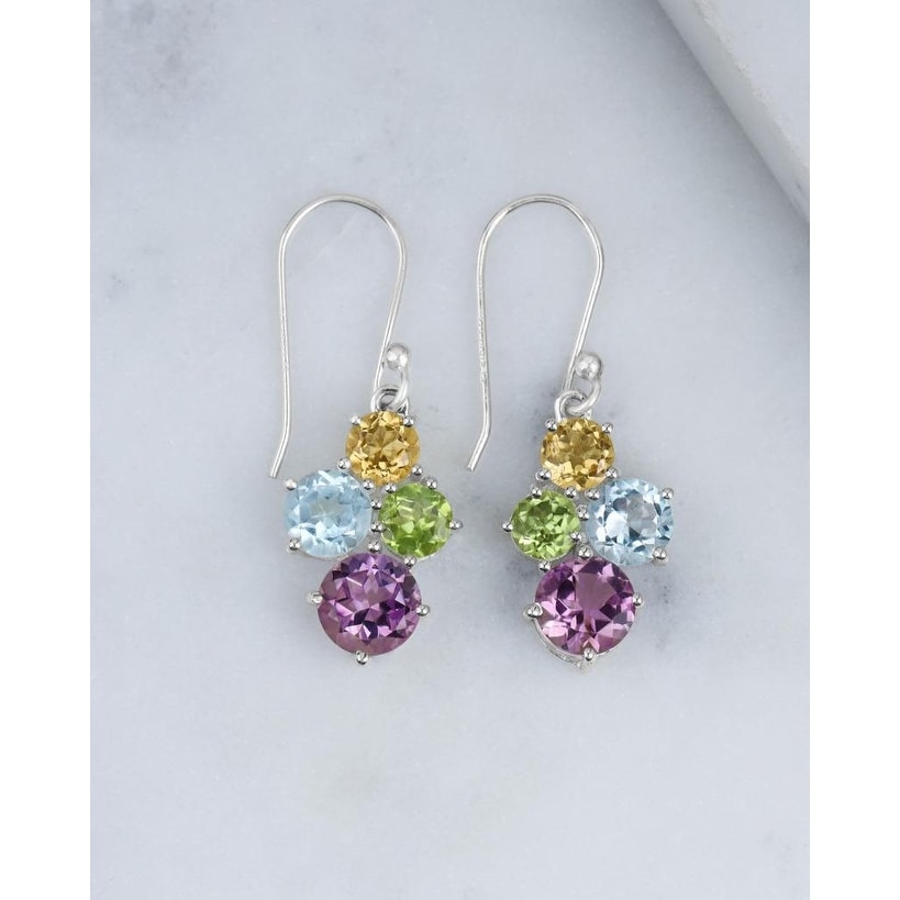 Premium Sterling Silver Multi Gemstone Dangle Earrings - Elegant & Timeless