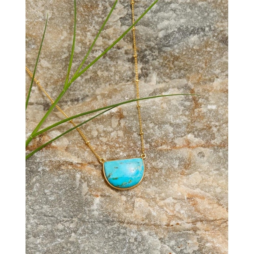 Premium Gold-Plated Silver Blue Mohave Turquoise Pendant Necklace