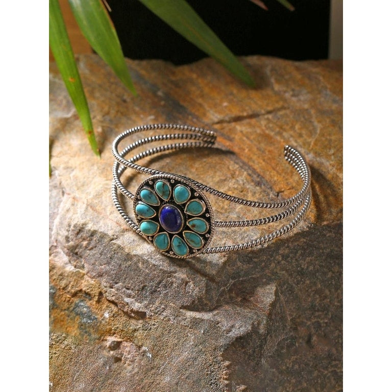 Premium Sterling Silver Lapis & Mohave Turquoise Gemstone Cuff Bracelet