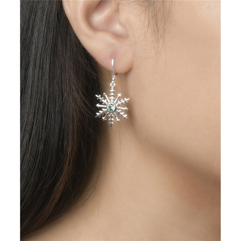 Premium Vera & Co. Sterling Silver Snowflake Earrings with Blue Topaz CZ