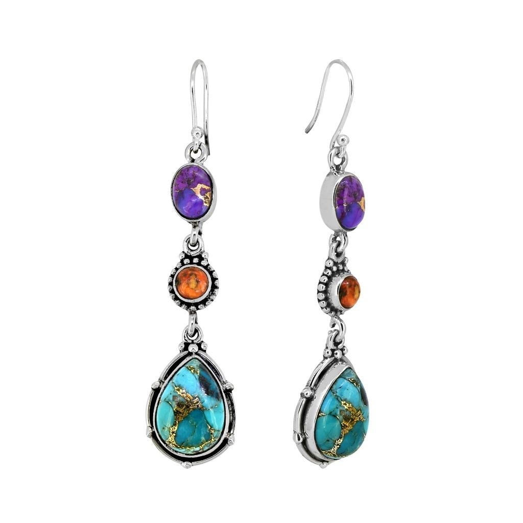 Premium Sterling Silver Turquoise Gemstone Earrings - Elegant Blue Copper Design