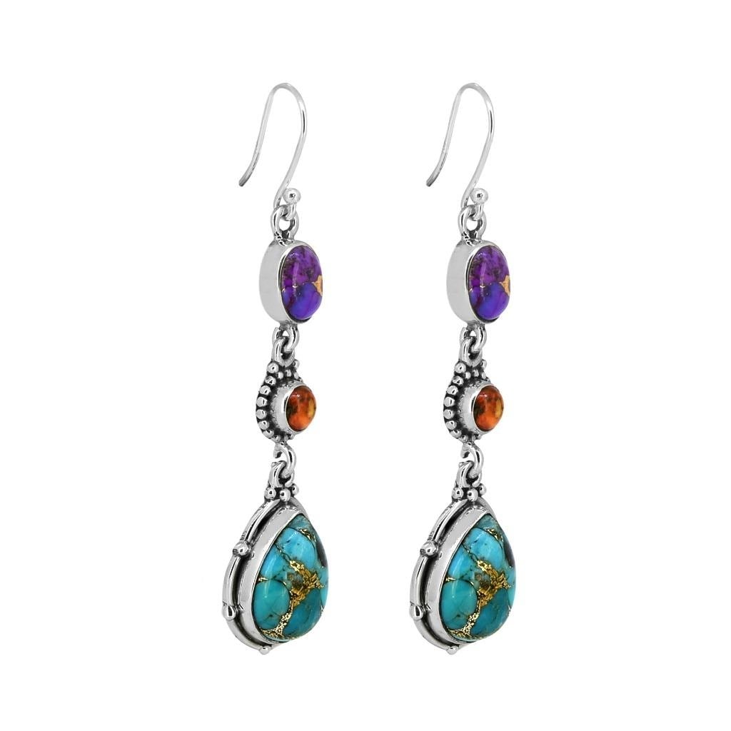 Premium Sterling Silver Turquoise Gemstone Earrings - Elegant Blue Copper Design