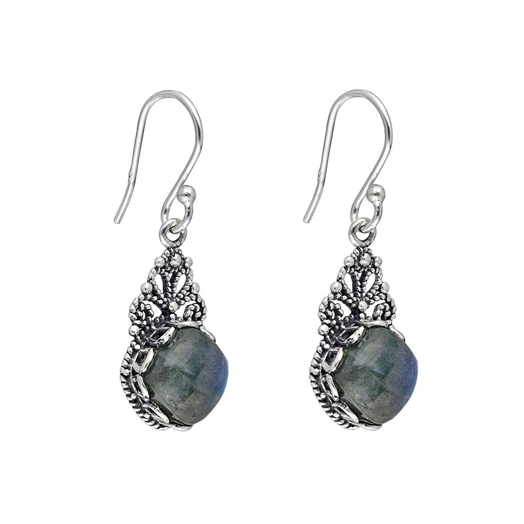 Premium Sterling Silver Labradorite Gemstone Earrings - Elegant Dangle Design