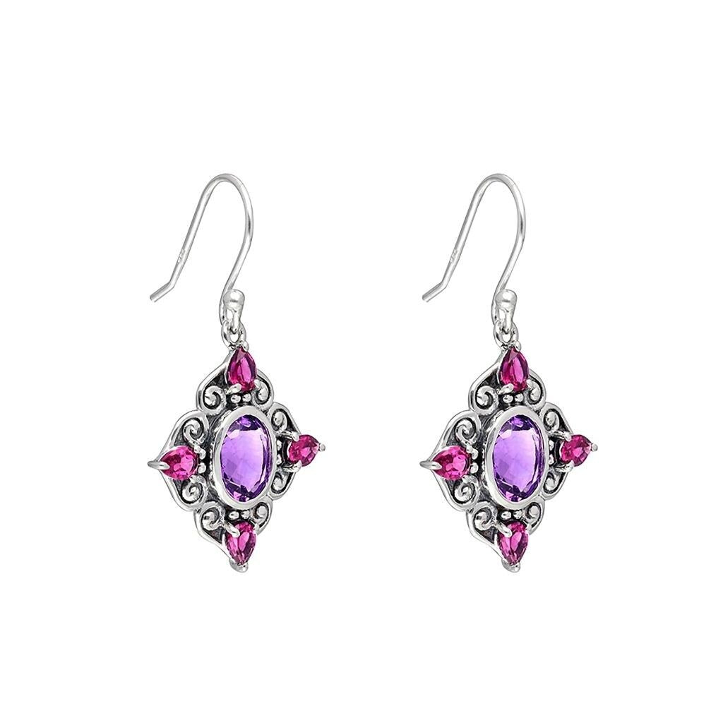 Premium Sterling Silver Amethyst & Rhodolite Garnet Earrings - Royal Elegance