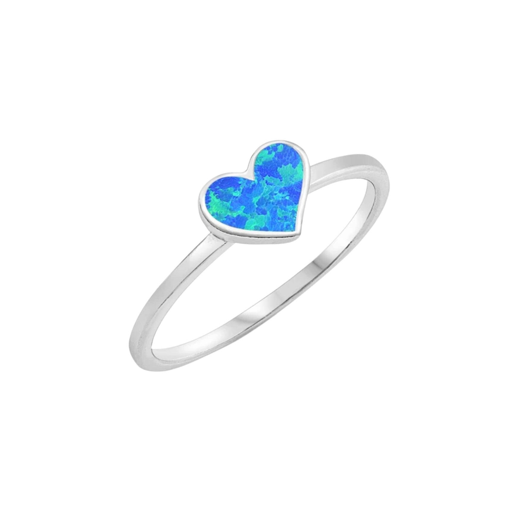 Premium Blue Fire Opal Heart Ring in Sterling Silver