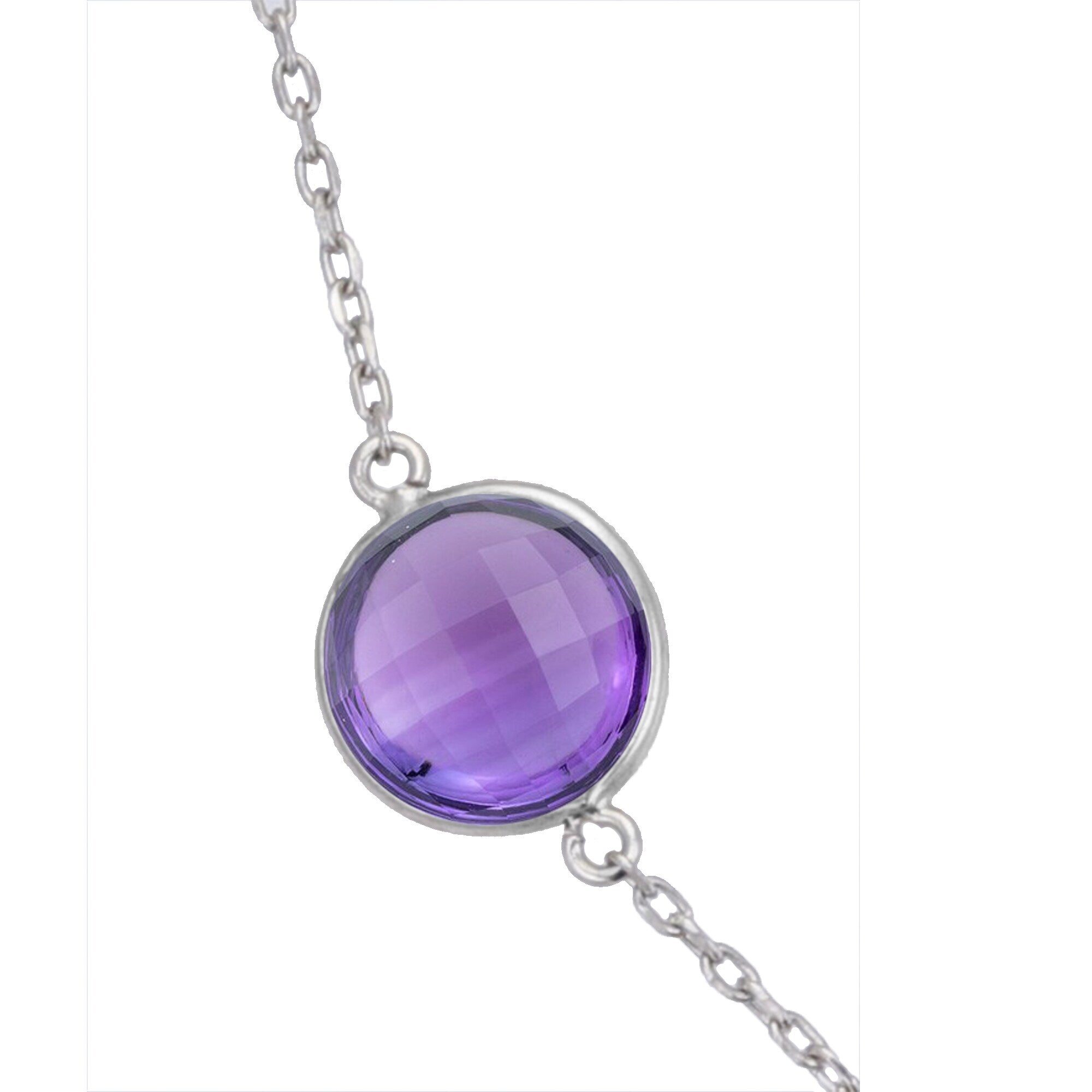 Premium Sterling Silver 22 1/2CT Natural Amethyst Station Necklace - Timeless Elegance