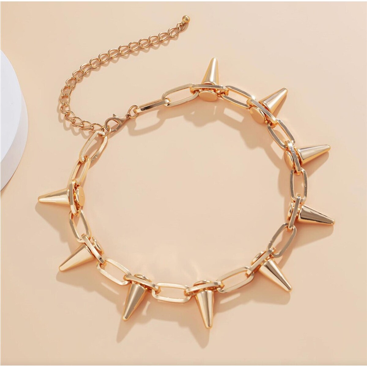 Premium Goldtone Spiked Choker Necklace - Ultimate White