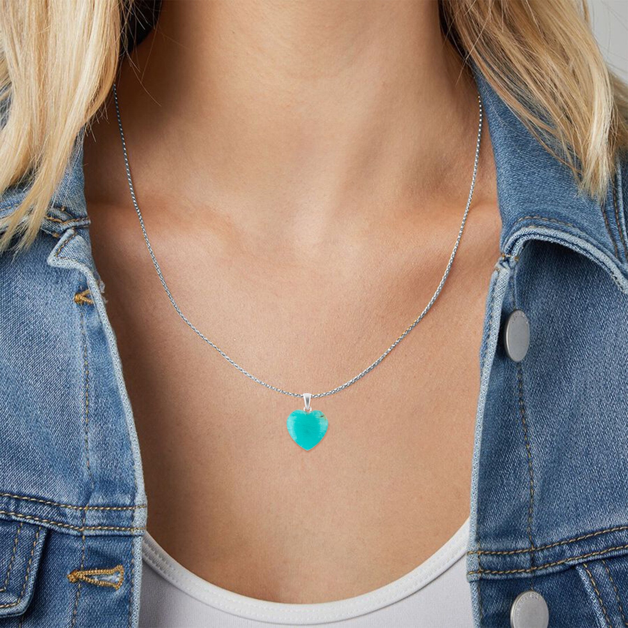 Premium Sterling Silver Amazonite Heart Pendant Necklace for Women
