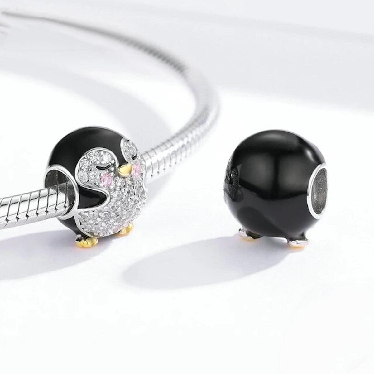 Premium Sterling Silver CZ Pave Penguin Charm Bracelet