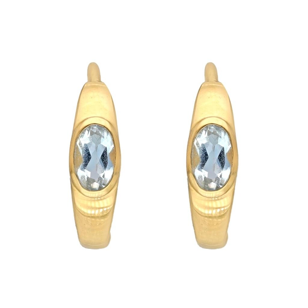 Premium YS Gems Gold Plated Hoop Earrings with Sky Blue Topaz