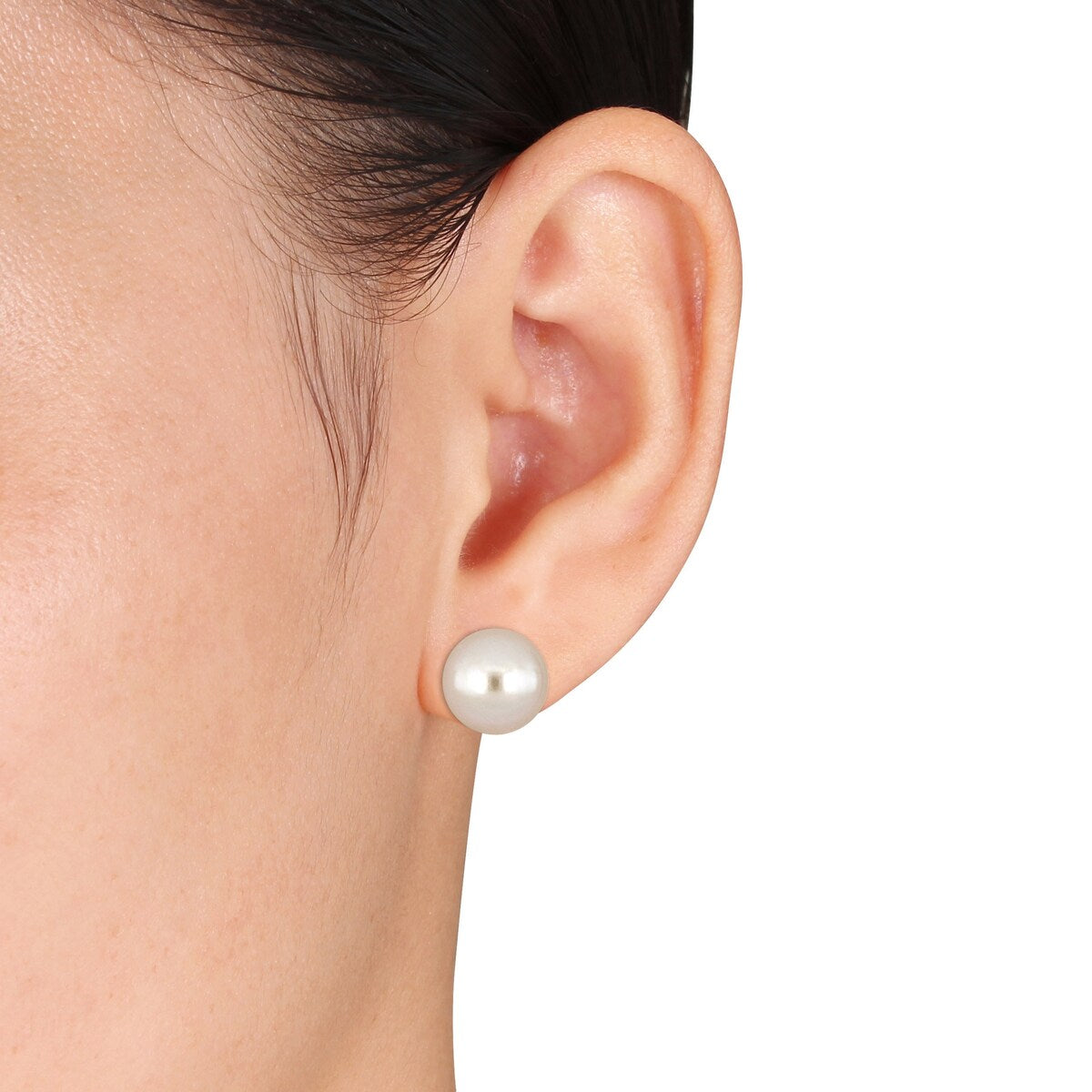 Premium Sofia B. 12mm Cultured Freshwater Button Pearl Earrings in 14k White Gold