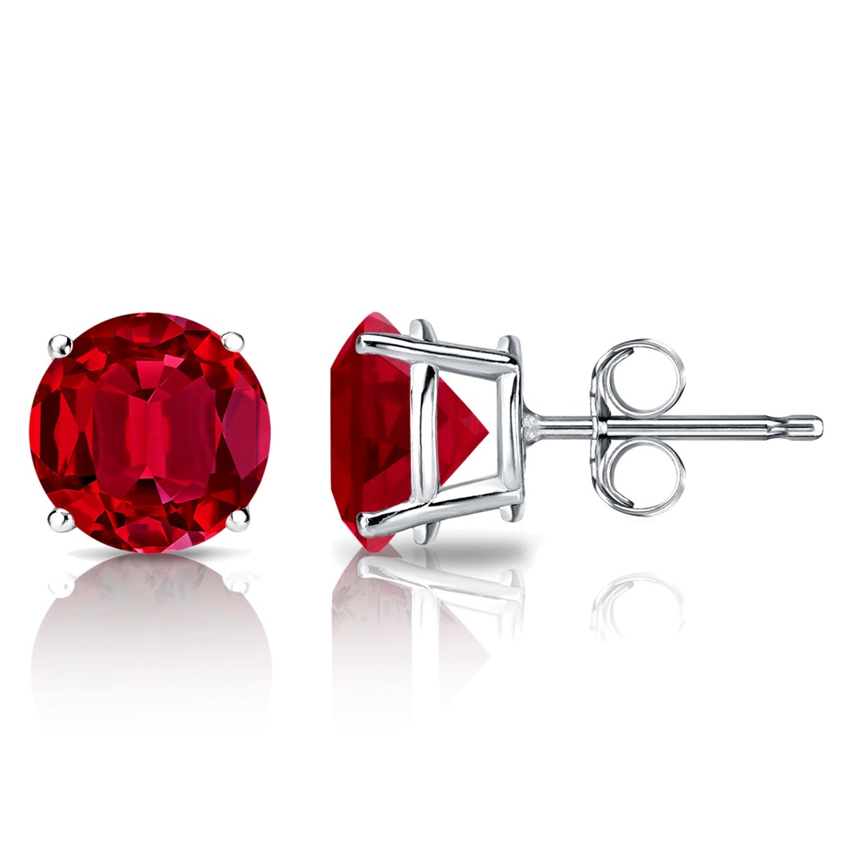 Premium Sterling Silver Lab-Grown Ruby Stud Earrings - 2.00ct TGW, 4-Prong Push-Back - Red
