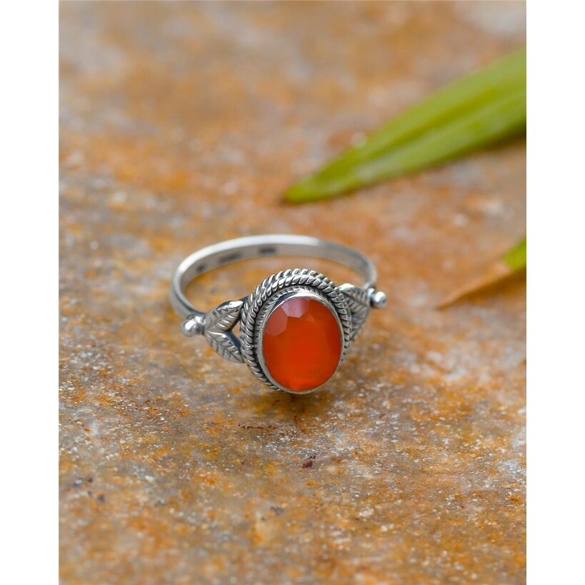 Premium Sterling Silver Carnelian Floral Ring - Ultimate Energy & Creativity Booster