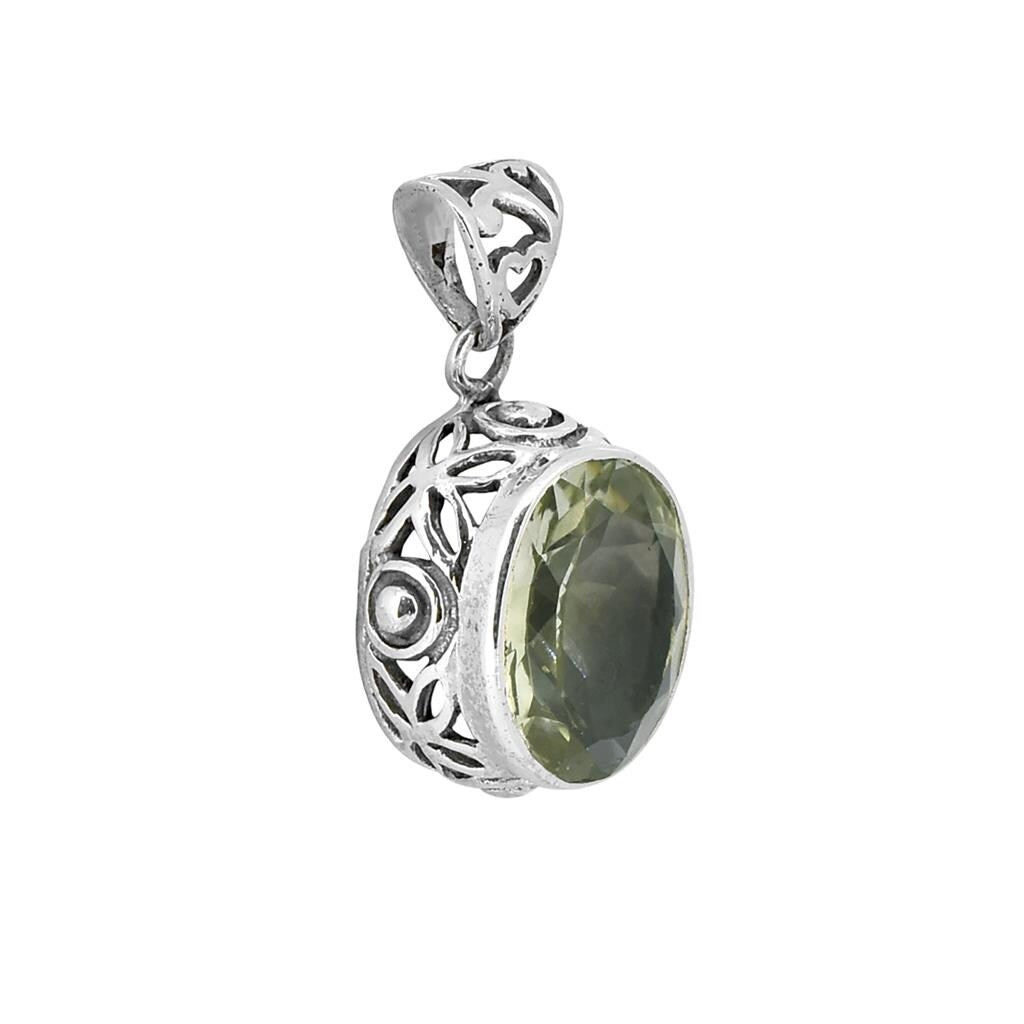 Premium Sterling Silver Green Amethyst Pendant - Handcrafted Elegance