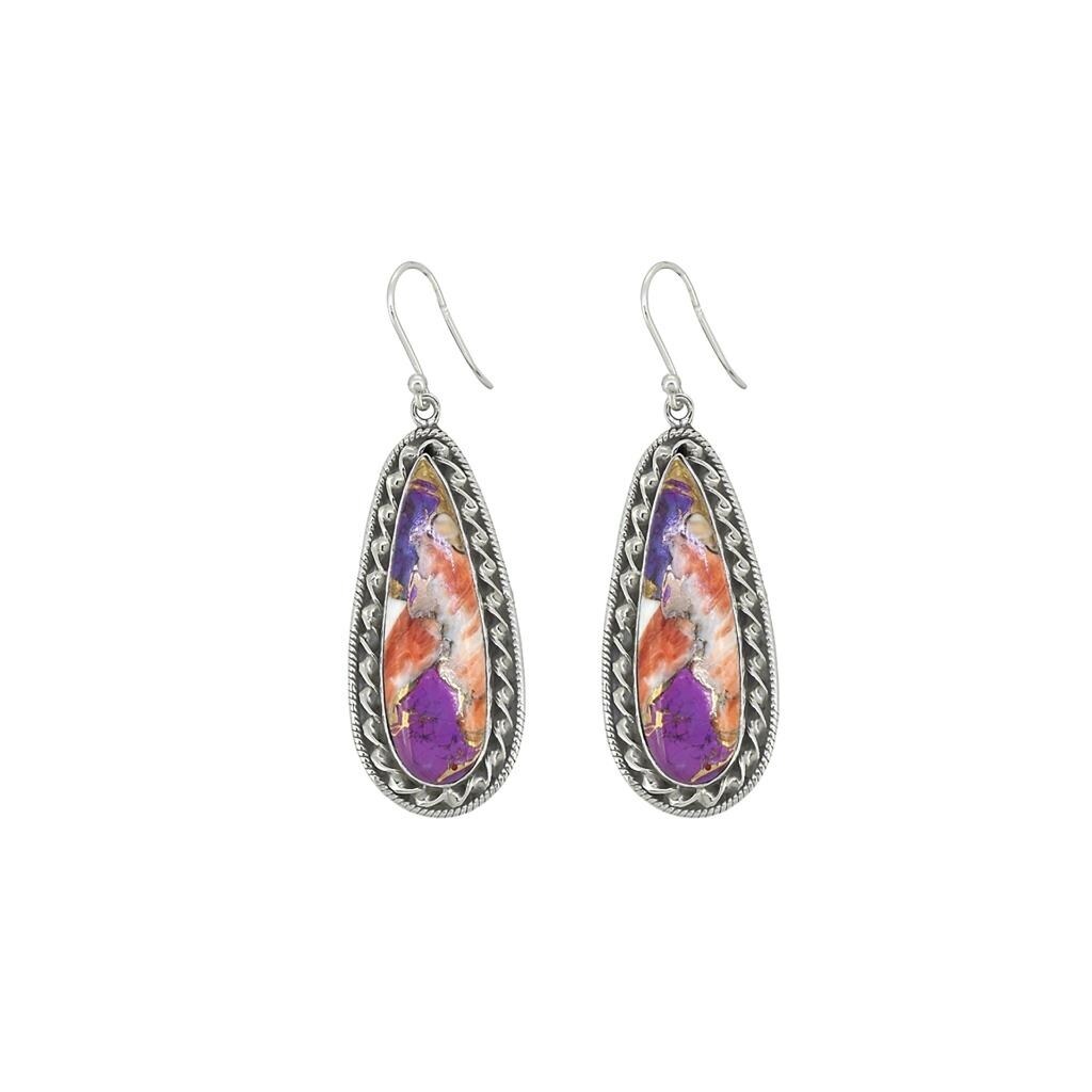 Premium Sterling Silver Purple Oyster Copper Turquoise Earrings - Elegant Teardrop Design