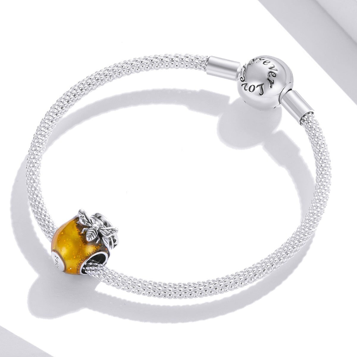 Premium Sterling Silver Honey Pot & Bee Charm – Yellow