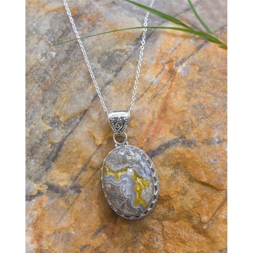 Premium Sterling Silver Crazy Lace Agate Pendant - Elegant Gemstone Jewelry