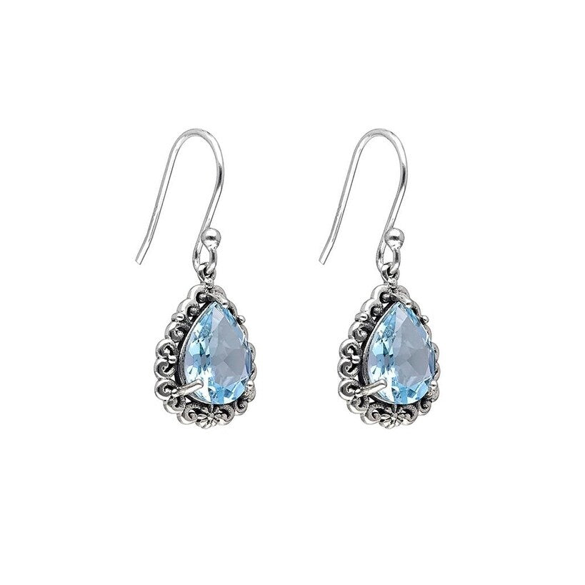 Premium Sterling Silver Blue Topaz Dangle Earrings - Elegant Teardrop Design