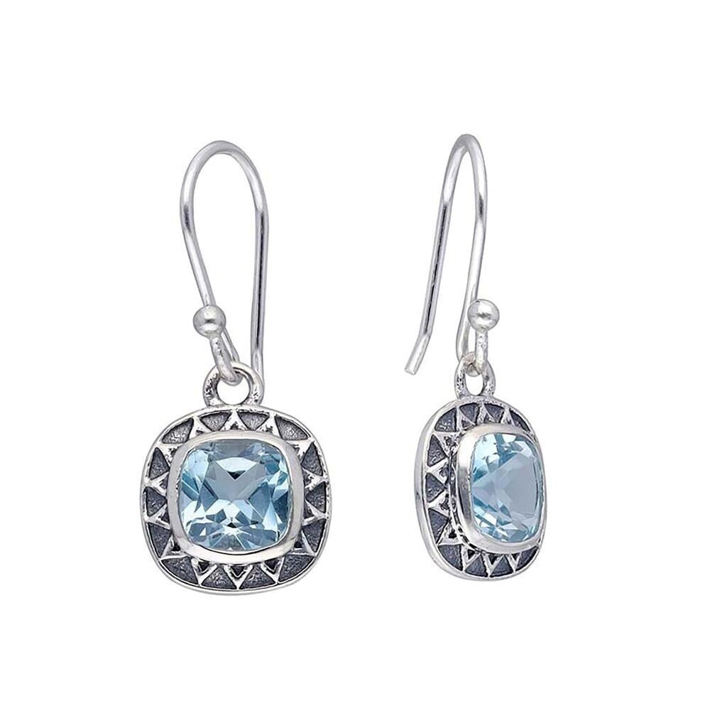 Premium Sterling Silver Blue Topaz Earrings - Elegant Gemstone Jewelry